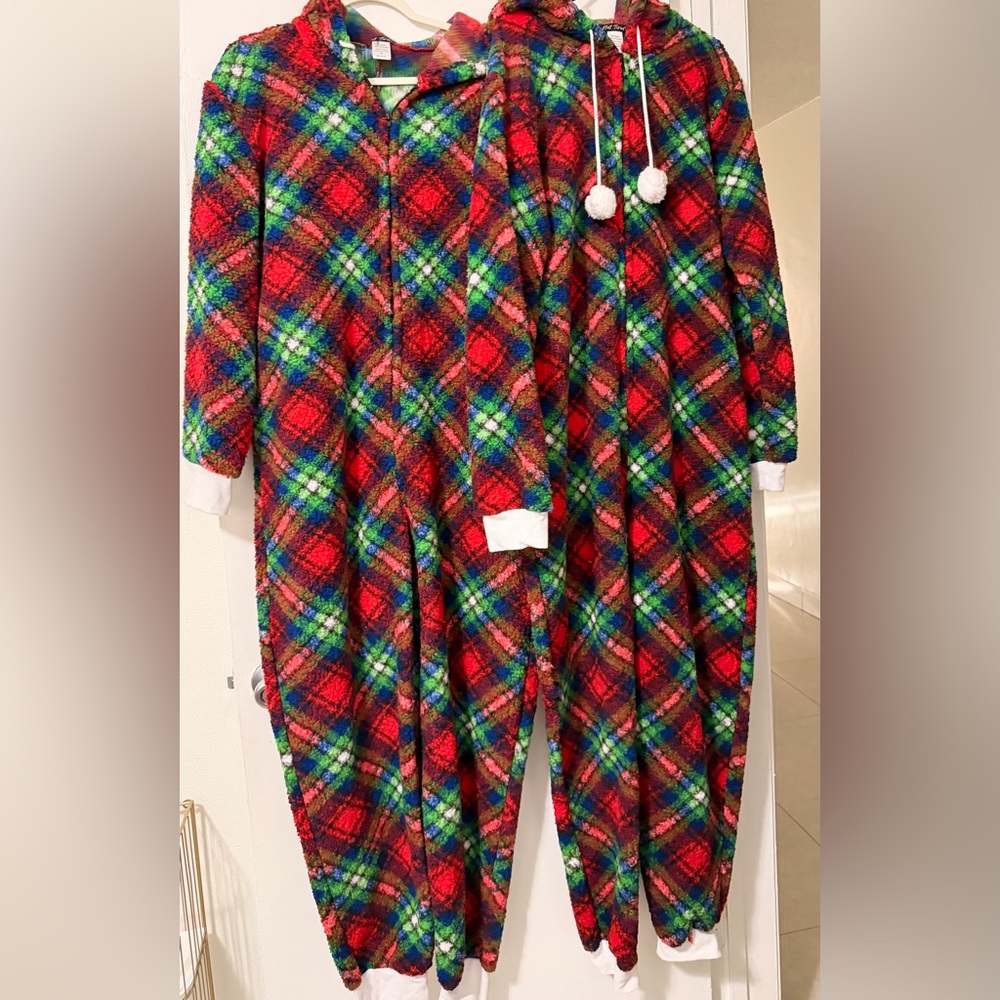Matching Plaid Fleece Onesie Pajamas